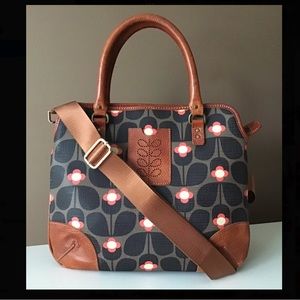 Orla Kiely Crossbody Hand Bag Coated Canvas Leather Stem Floral Orange Brown